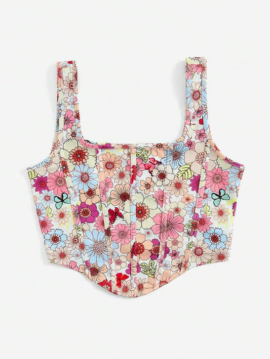 Niloberry Multicolor Floral Printed Corset Top For Women