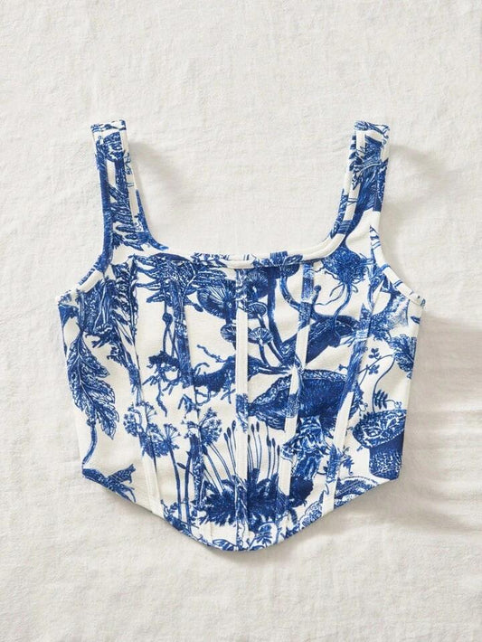 Niloberry Multicolor Mushroom Design printed Corset Top For Women