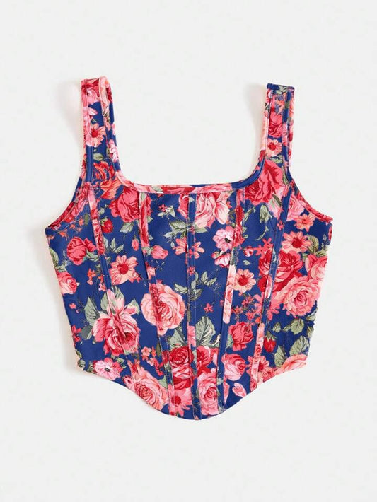 Niloberry Multicolor Rosy Printed Corset Top For Women