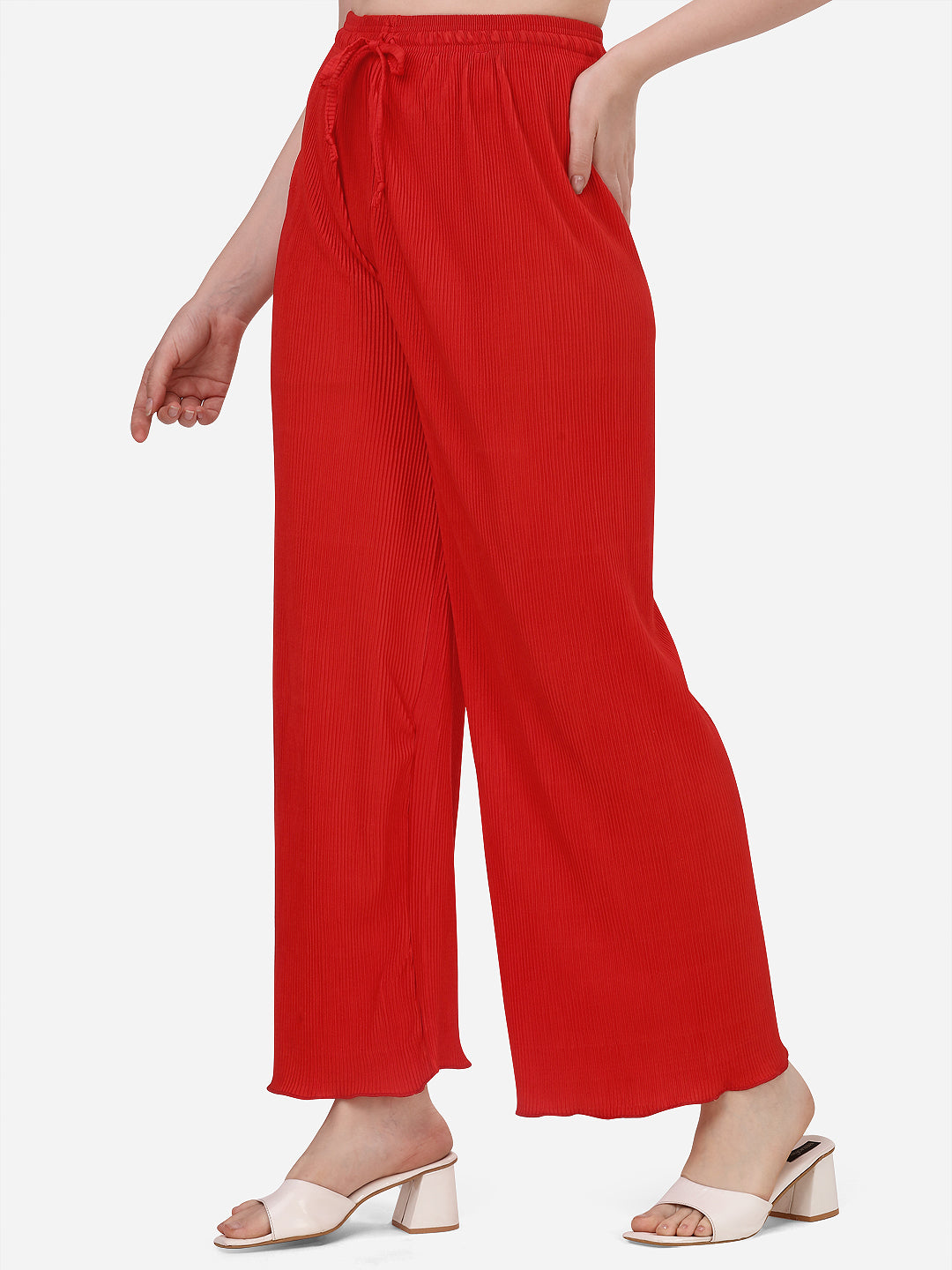 NiloBerry Pleated Red Palazzo for women