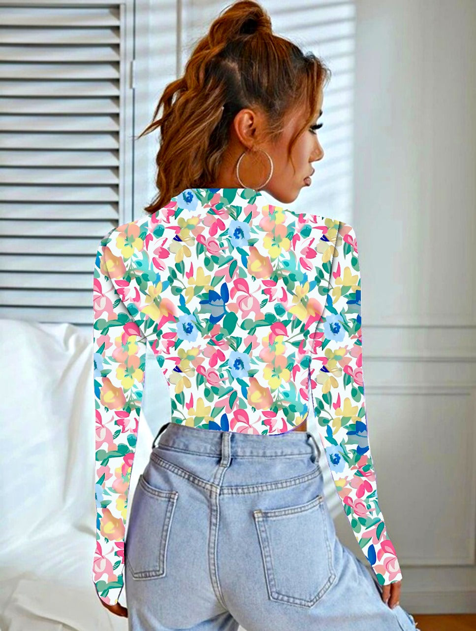 NiloBerry Floral Printed Mock neck Crop top for women & Girls.