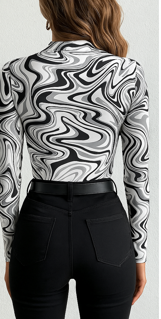 NiloBerry elite marble printed, full sleeve urban crop top