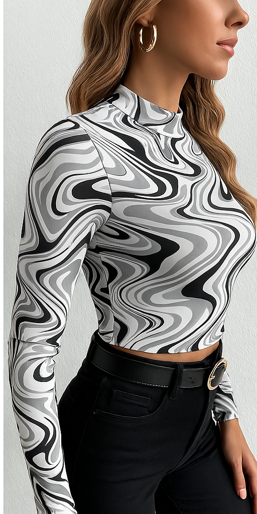 NiloBerry elite marble printed, full sleeve urban crop top