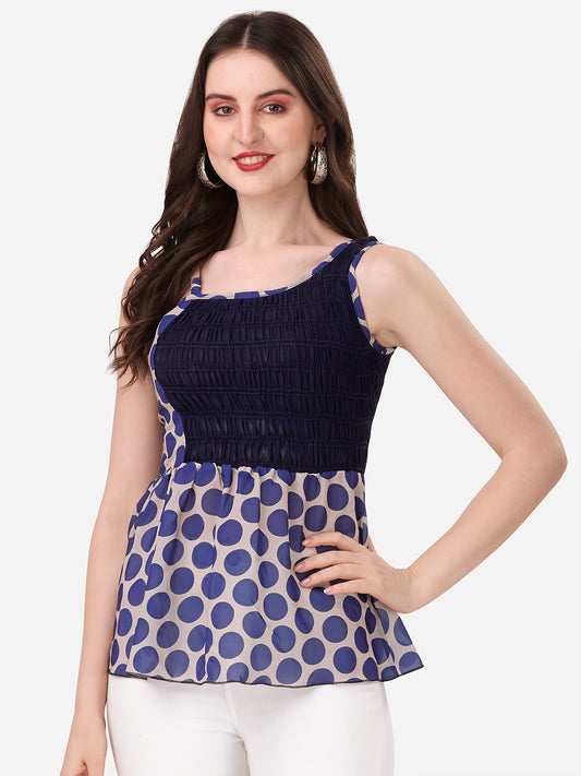 NiloBerry Polka dot smoked peplum sleeveless top