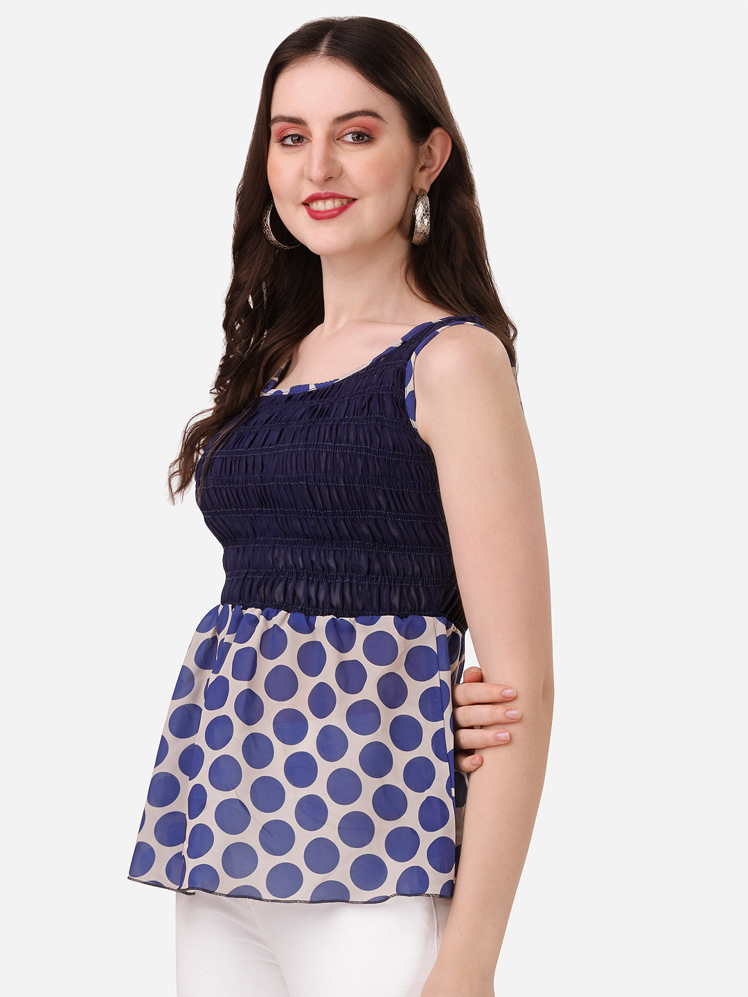 NiloBerry Polka dot smoked peplum sleeveless top