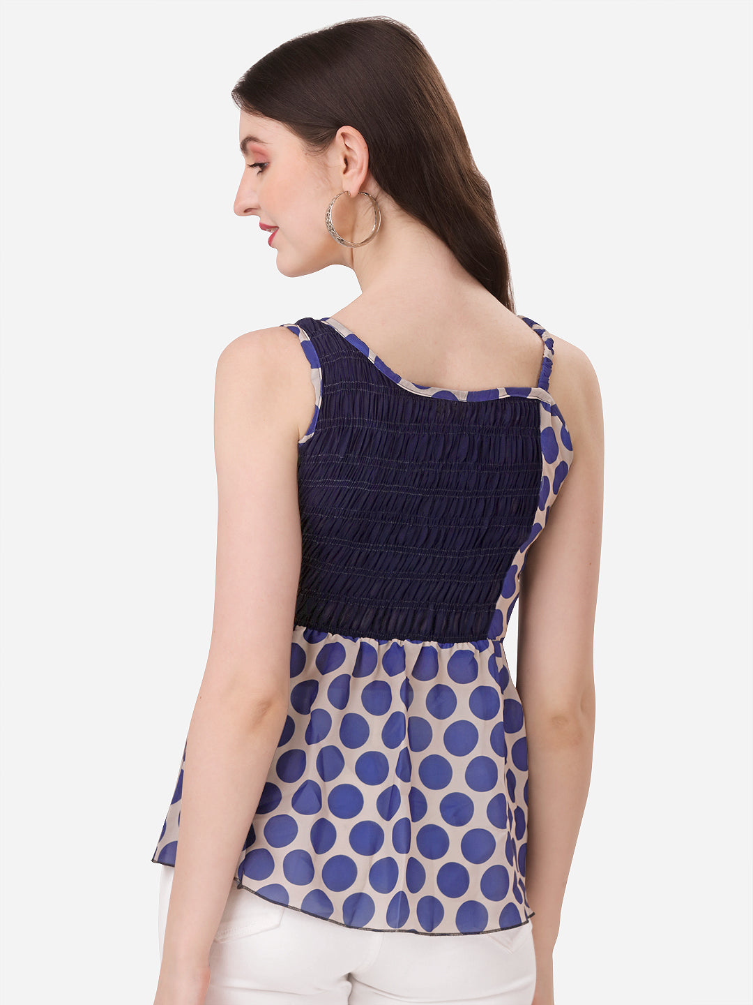 NiloBerry Polka dot smoked peplum sleeveless top