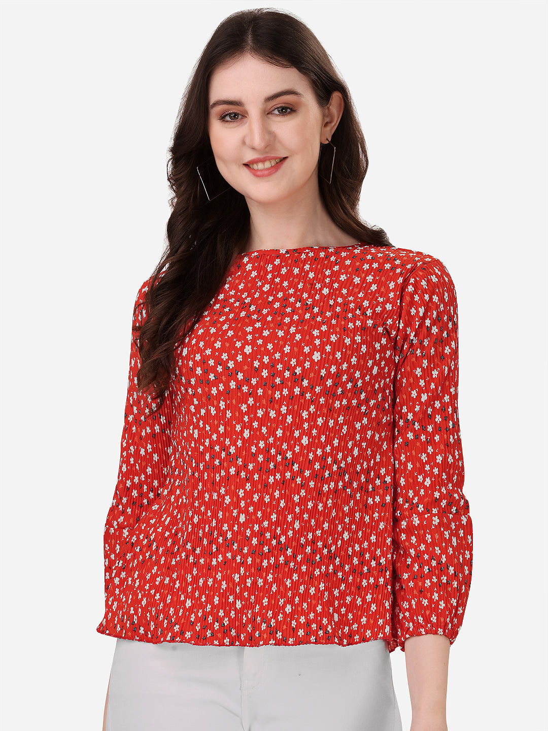 NiloBerry Boat neck full sleeve digital printed top for women