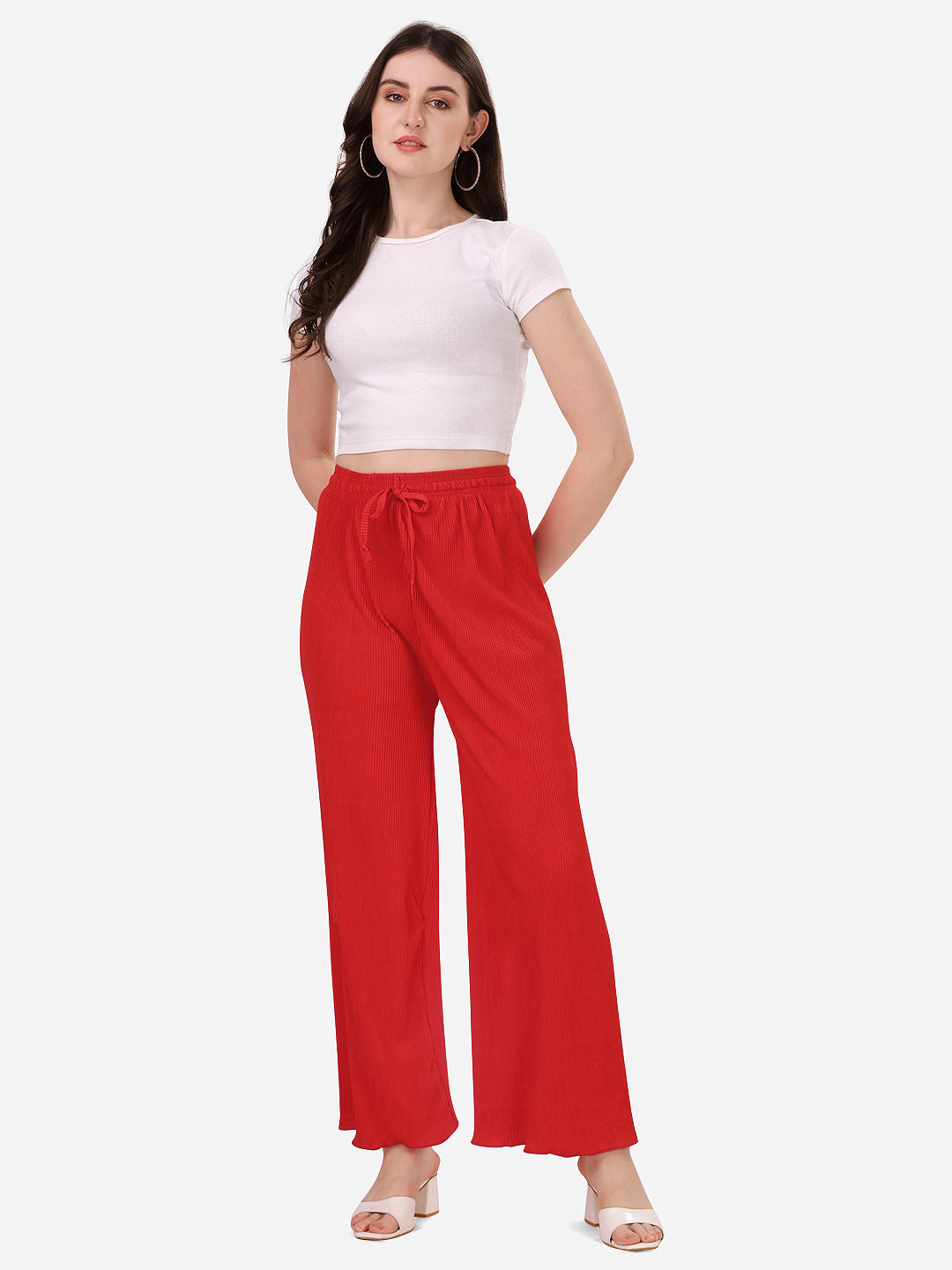 NiloBerry Pleated Red Palazzo for women