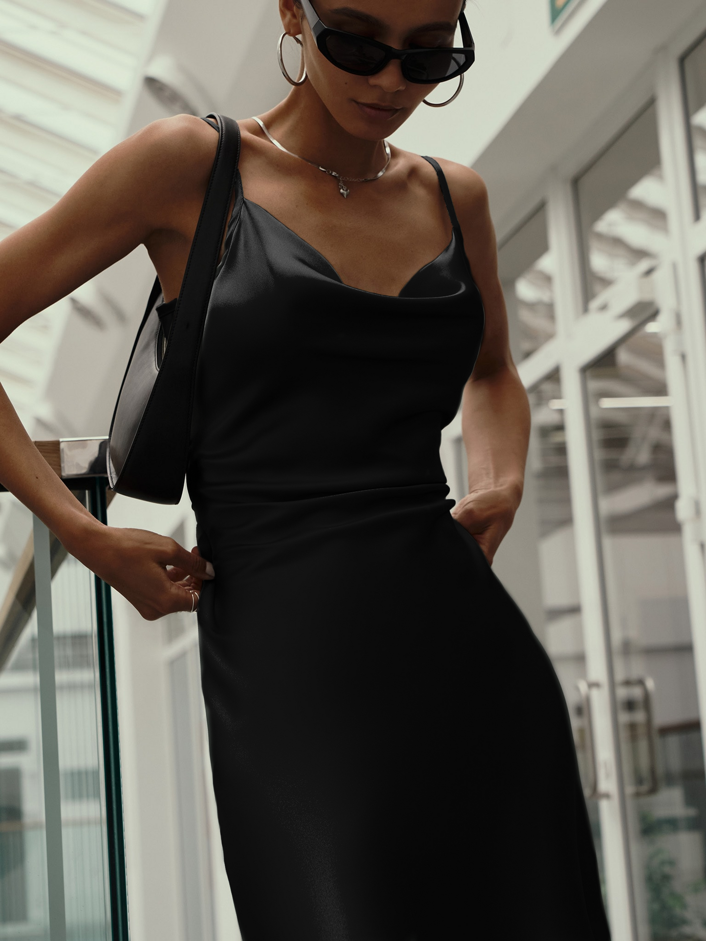 NiloBerry Cowl Neck, Knee Length Satin Dress for Girls & Women