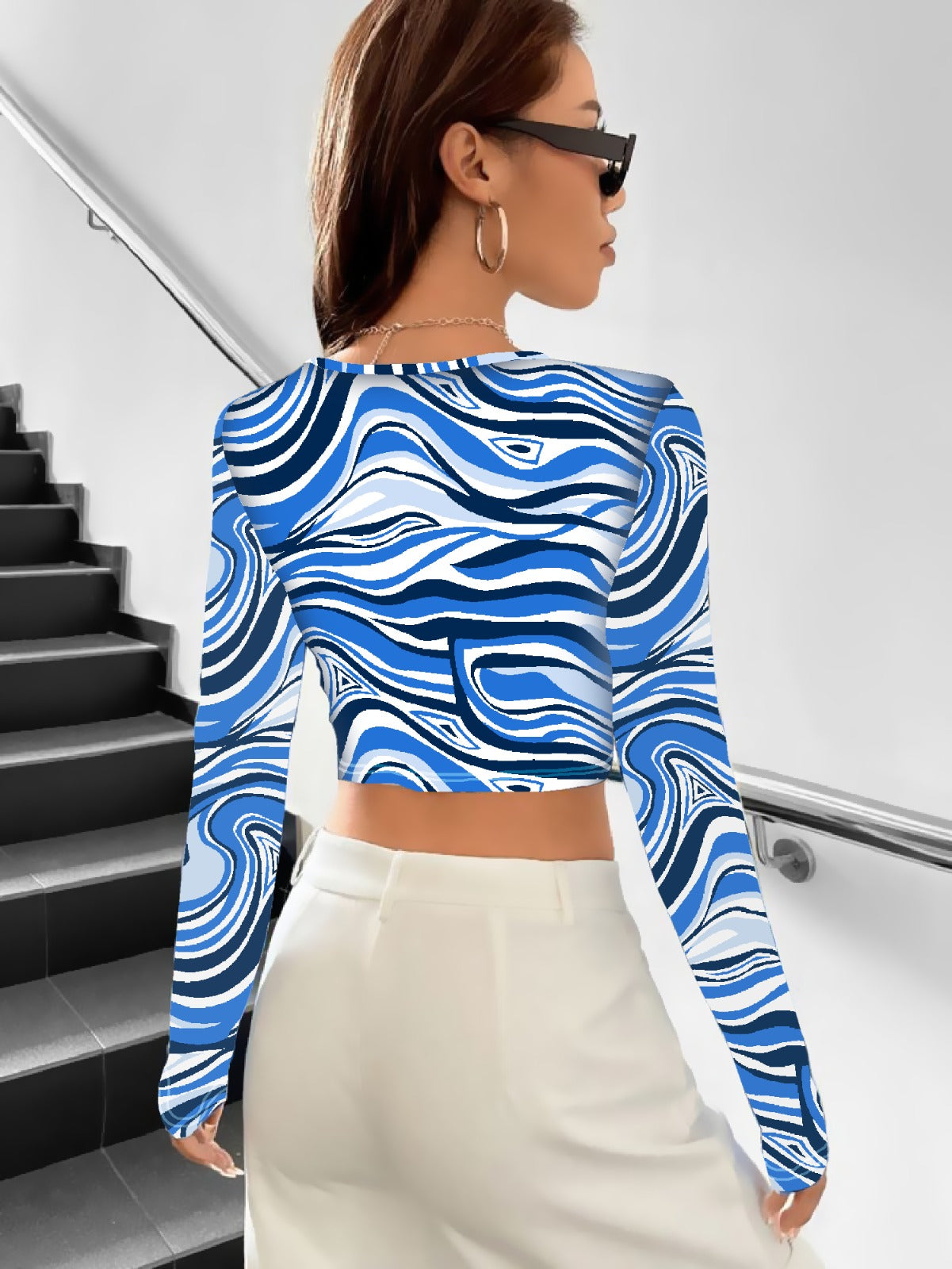Marble Printed Mock Neck Crop top for women & Girls.