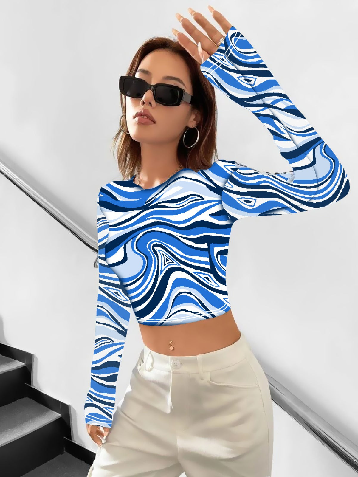 Marble Printed Mock Neck Crop top for women & Girls.