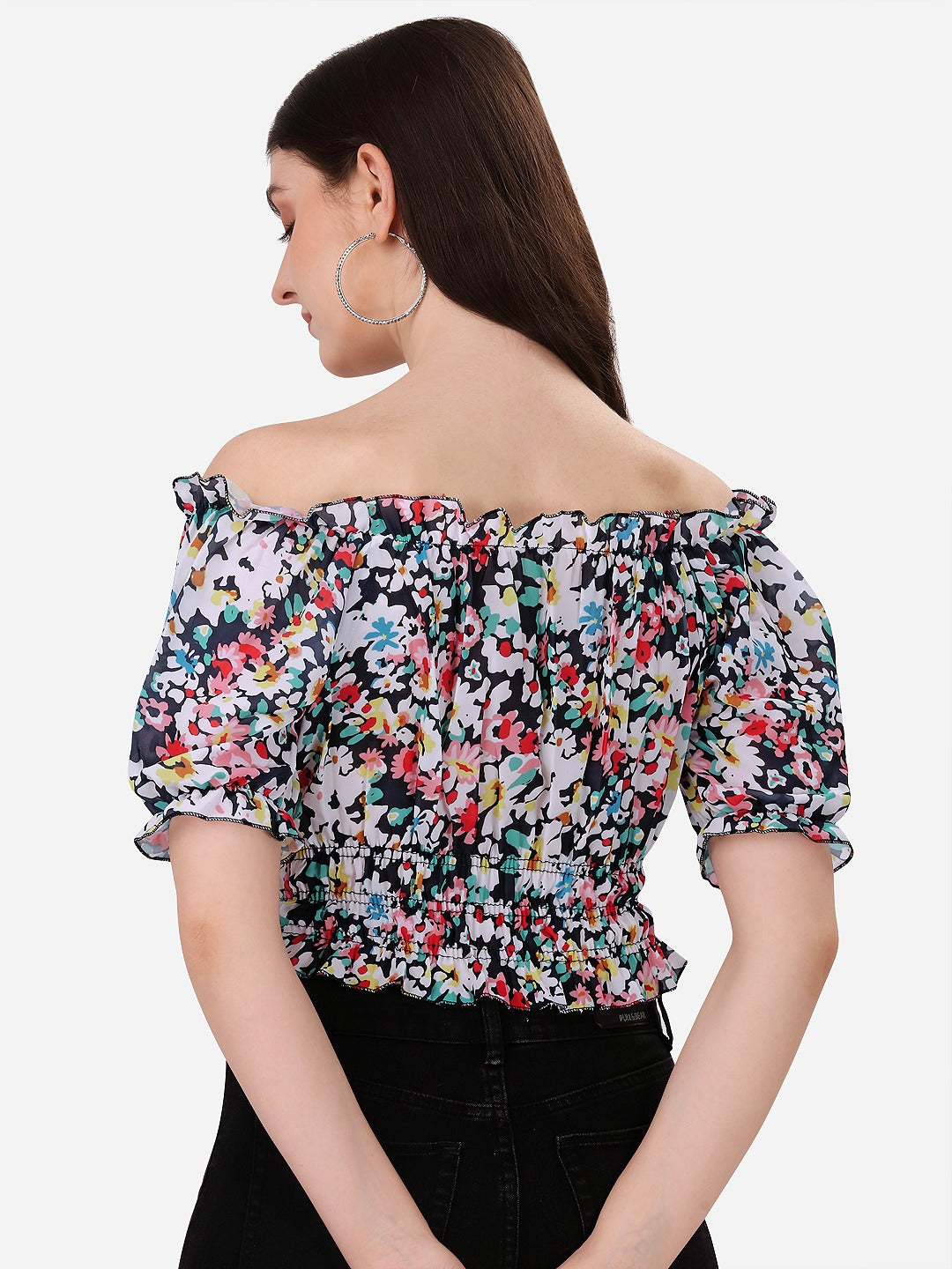 NiloBerry multicolour floral printed off shoulder smoked crop top