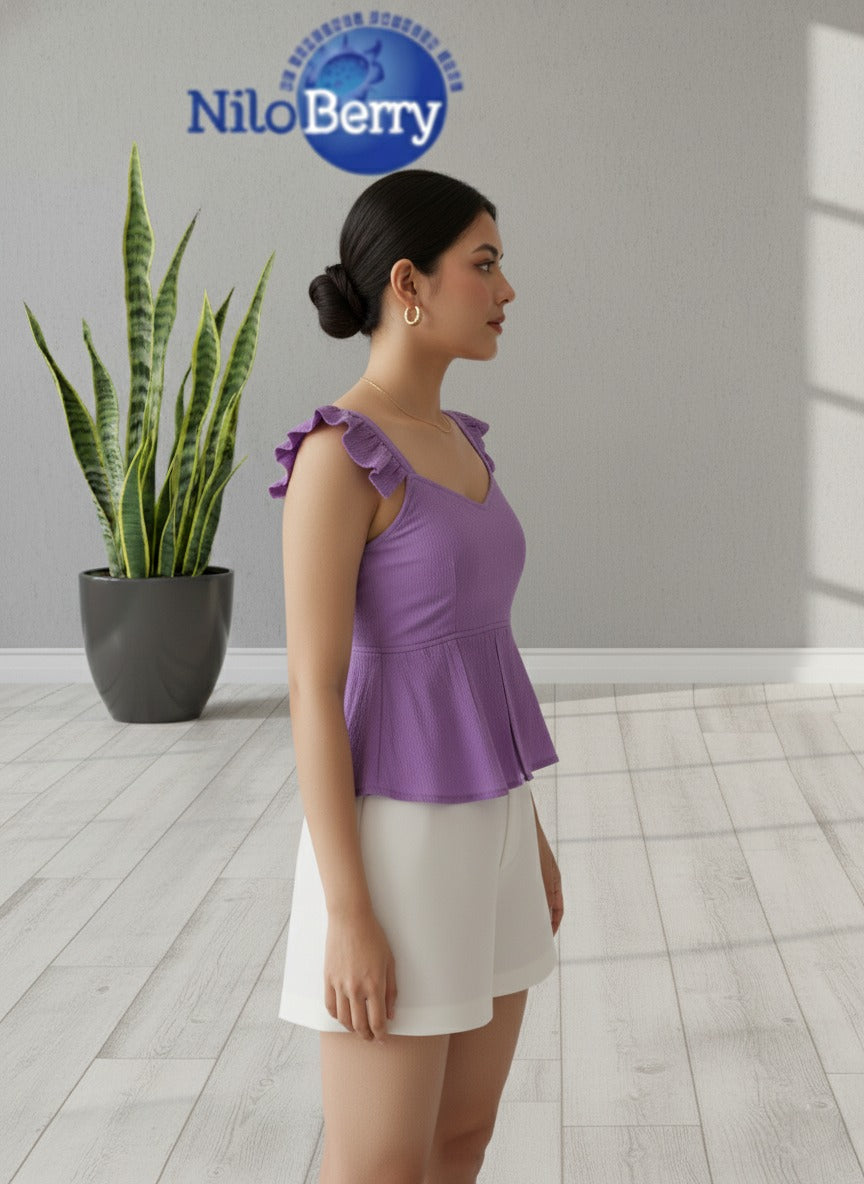 Trendy Peplum Top for Women | Stylish Sleeveless Ruffle Strap Western Top