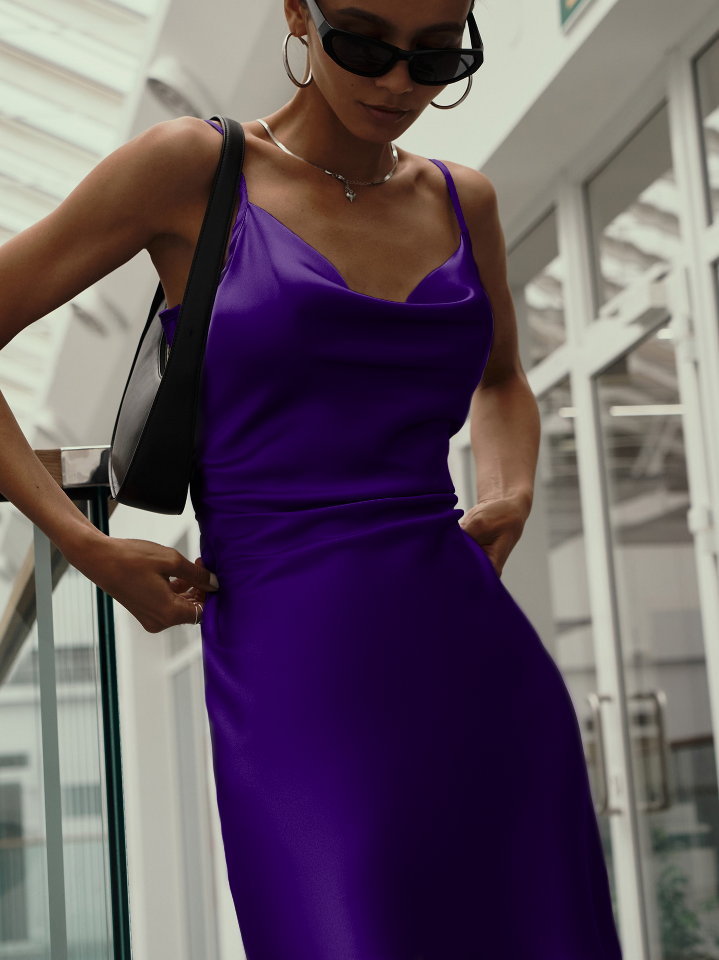 NiloBerry Cowl Neck, Knee Length Satin Dress for Girls & Women