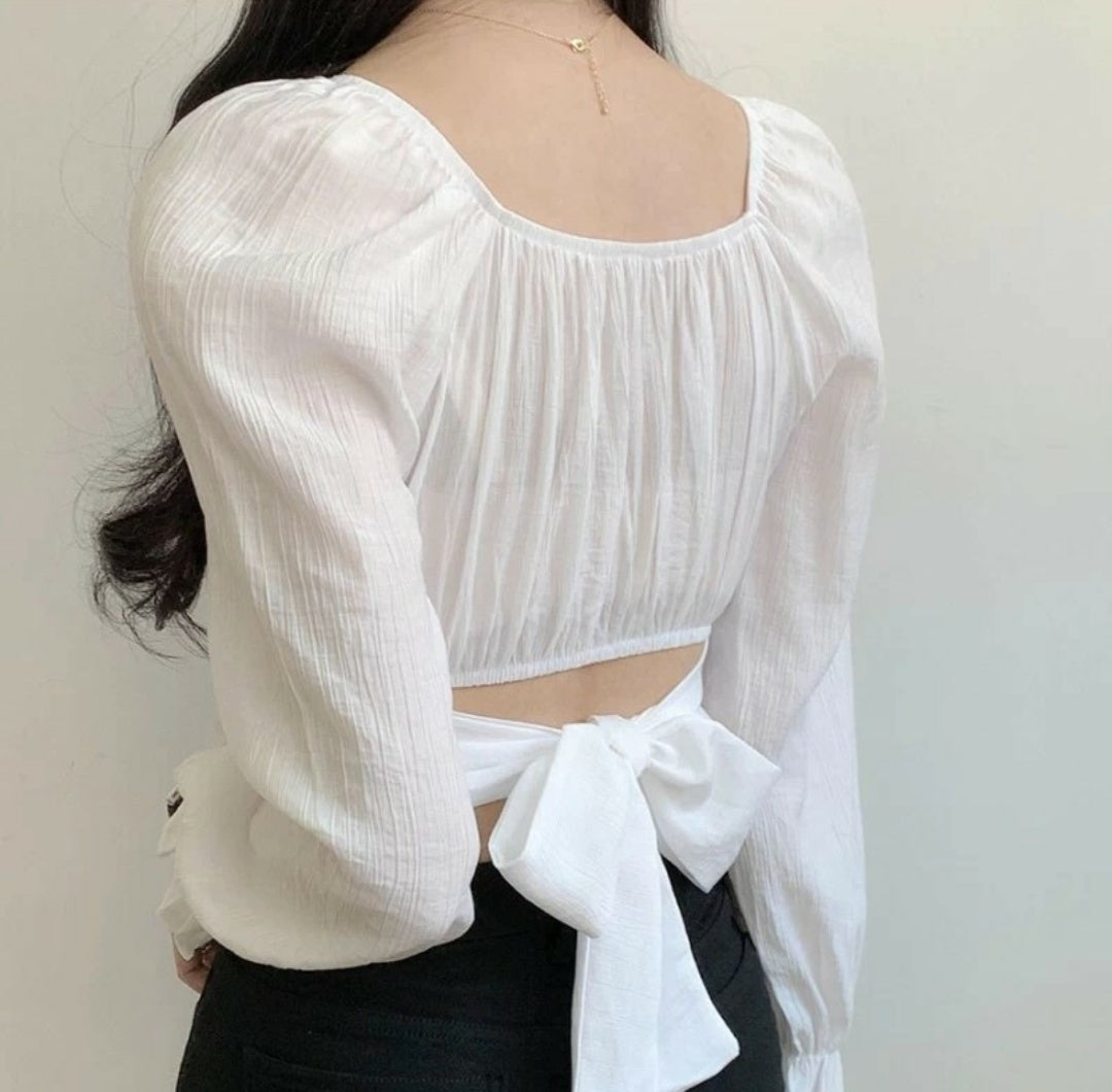 NiloBerry textured fabric, round neck, bishop sleeve Crop top