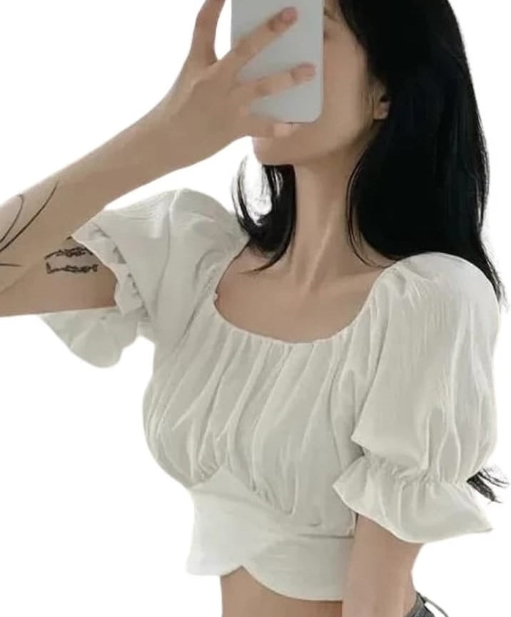 Modern Classic Balloon Style Sleeve Crop Top