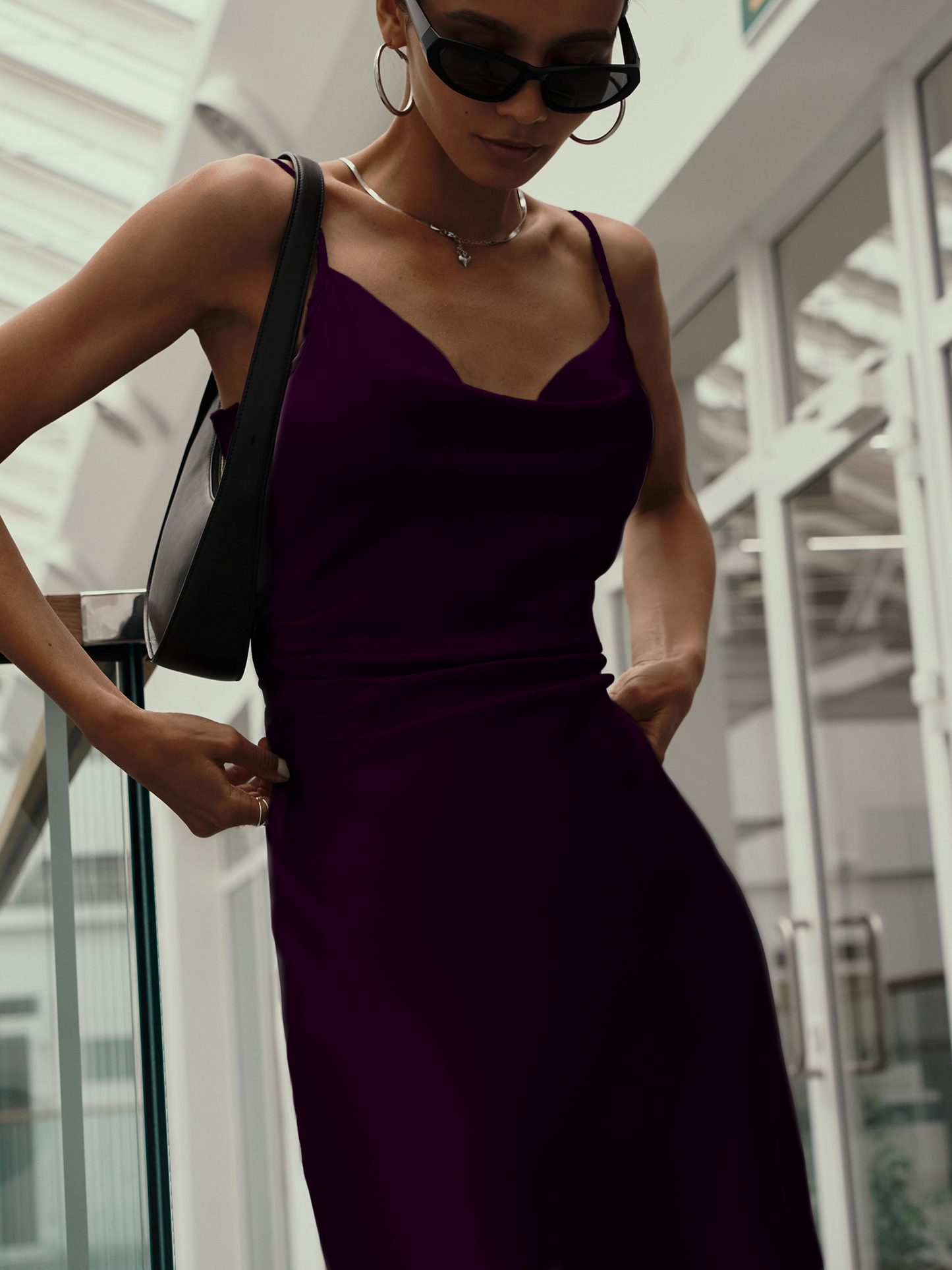 NiloBerry Cowl Neck, Knee Length Satin Dress for Girls & Women