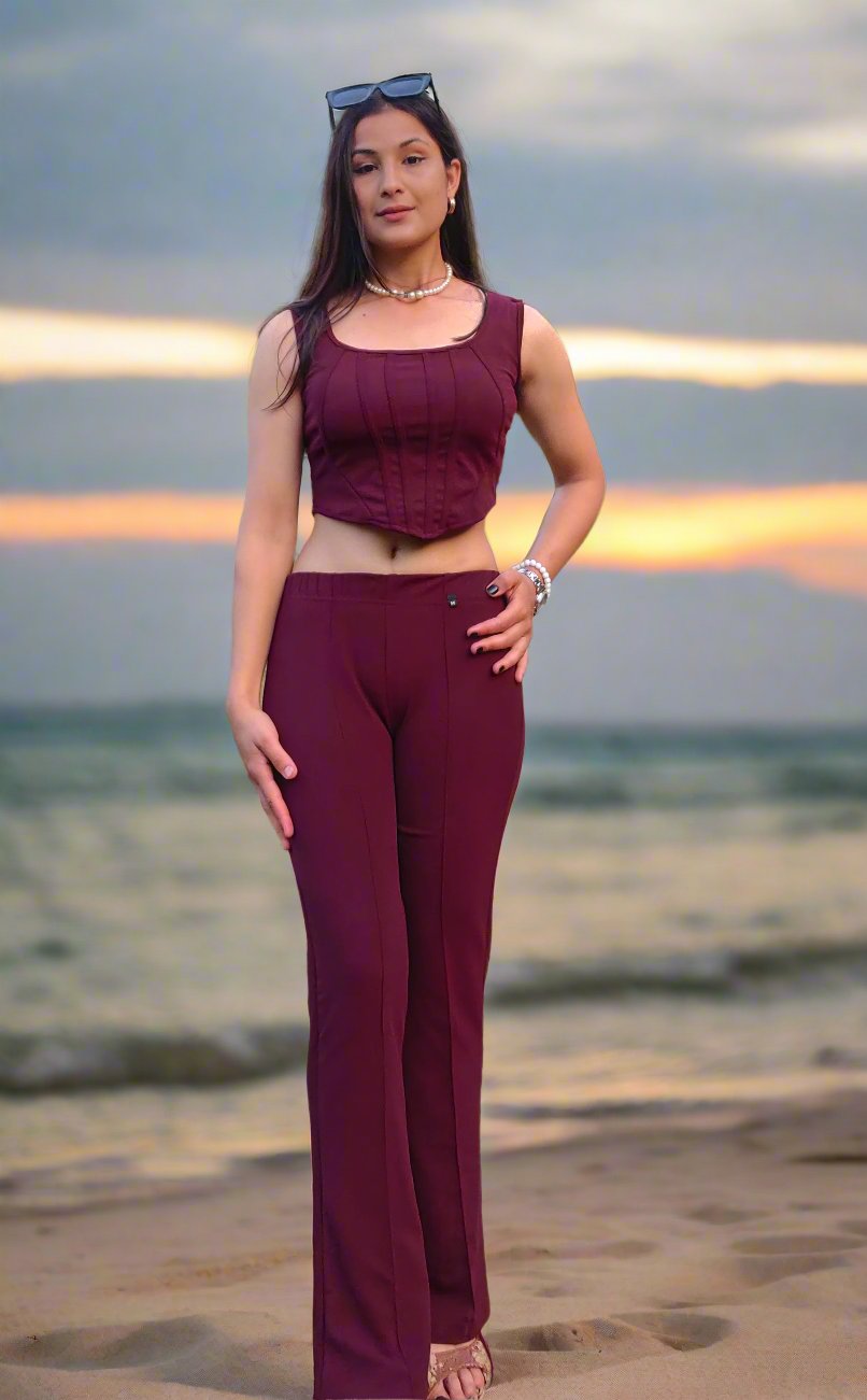 NiloBerry Co-Ord set with stylish cami top & High waist bell bottom pant