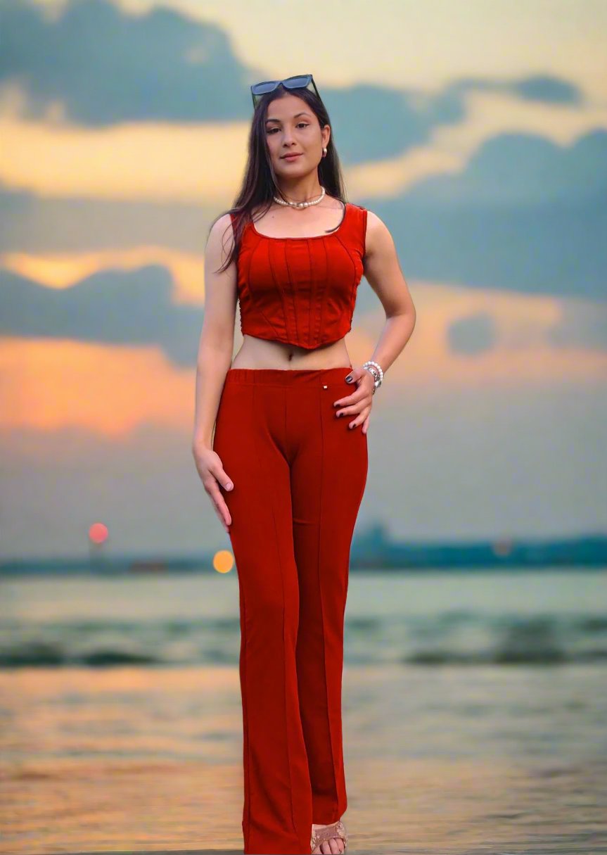 NiloBerry Co-Ord set with stylish cami top & High waist bell bottom pant