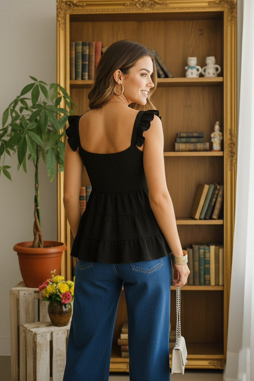 Ruffle Sleeve Tiered Crop Top