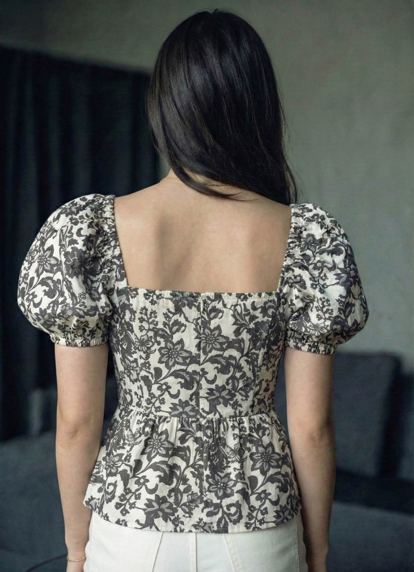 Women’s Floral Print Puff Sleeve Crop Top