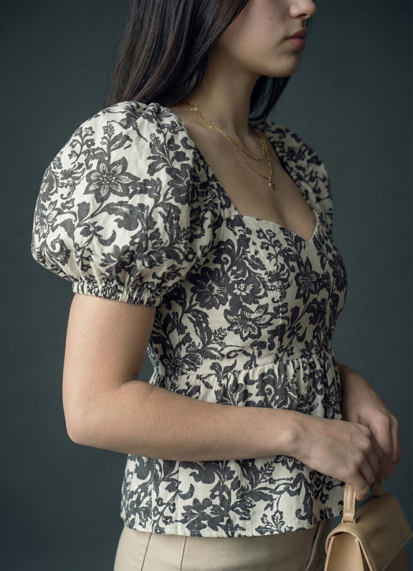 Women’s Floral Print Puff Sleeve Crop Top