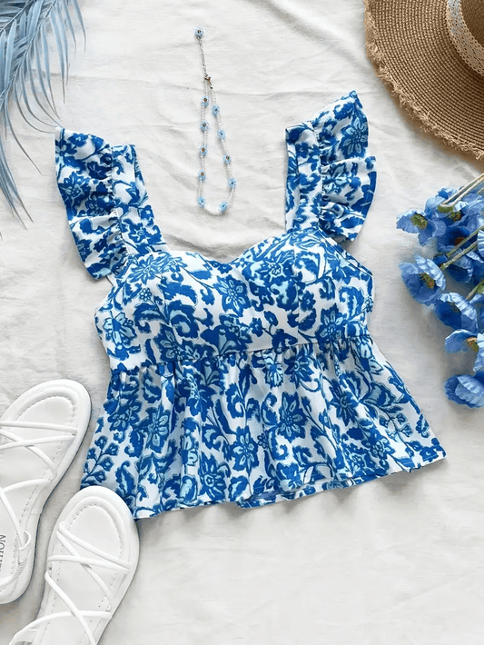 Ruffle sleeves multicolor printed crop top for girls