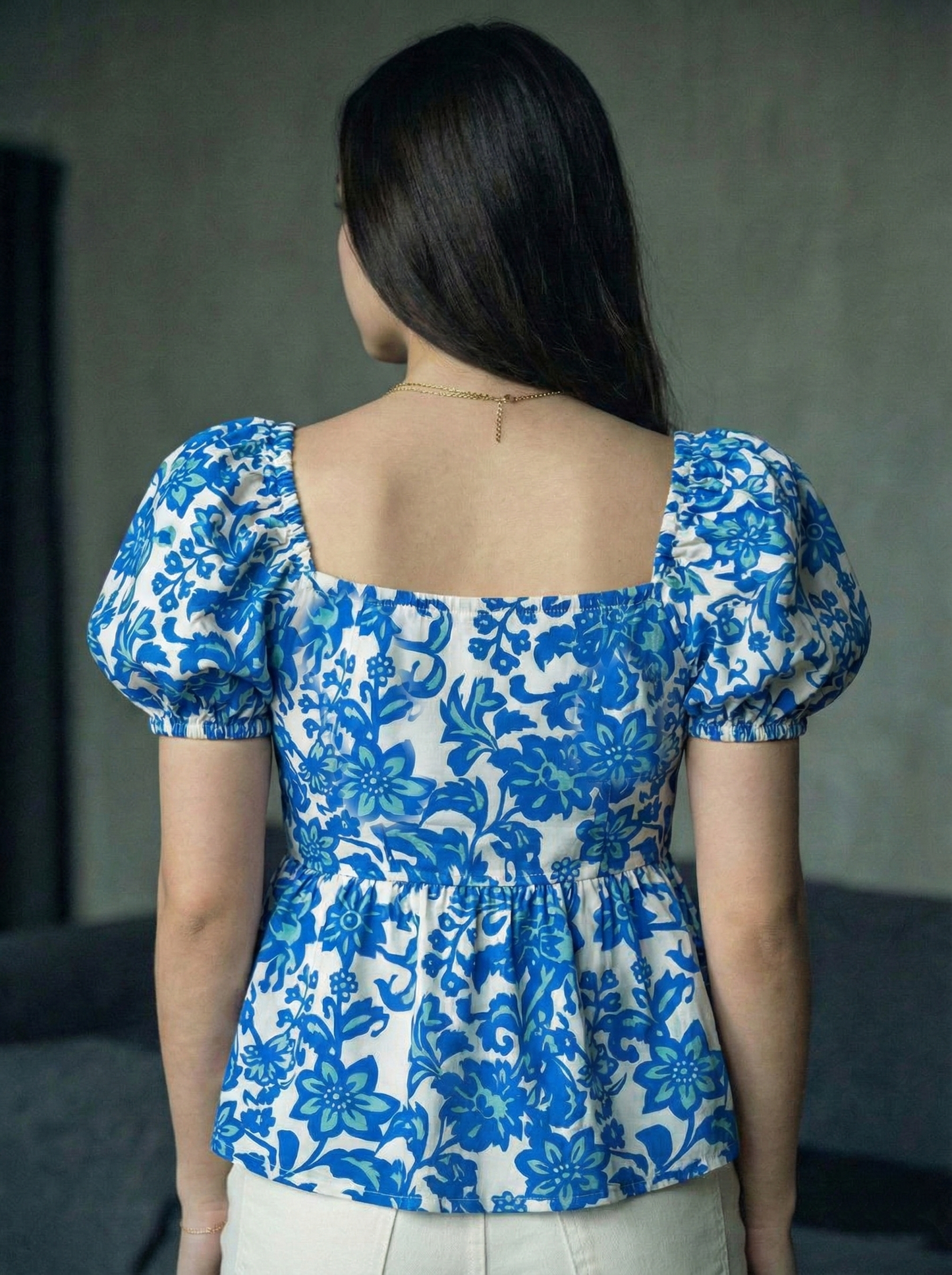 Women’s Floral Print Puff Sleeve Crop Top