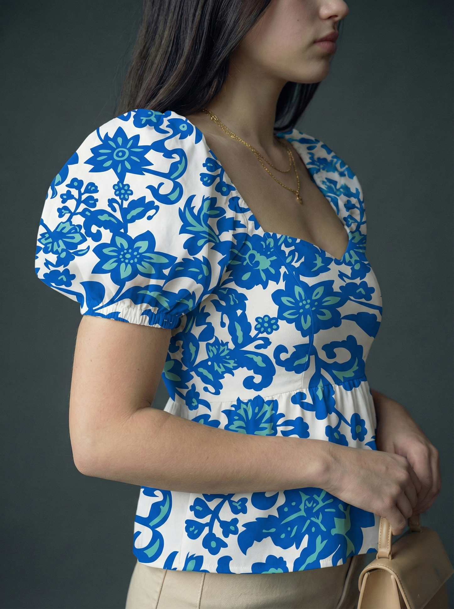 Women’s Floral Print Puff Sleeve Crop Top