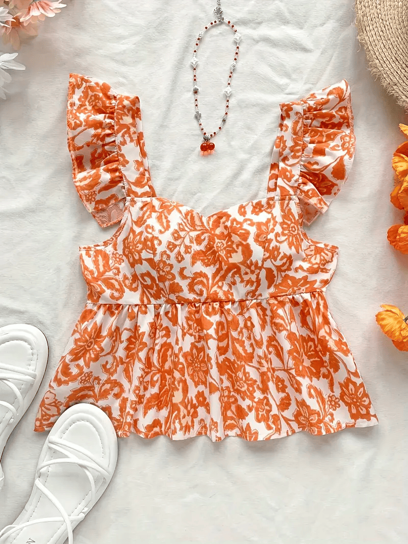 Ruffle sleeves floral printed crop top for girls