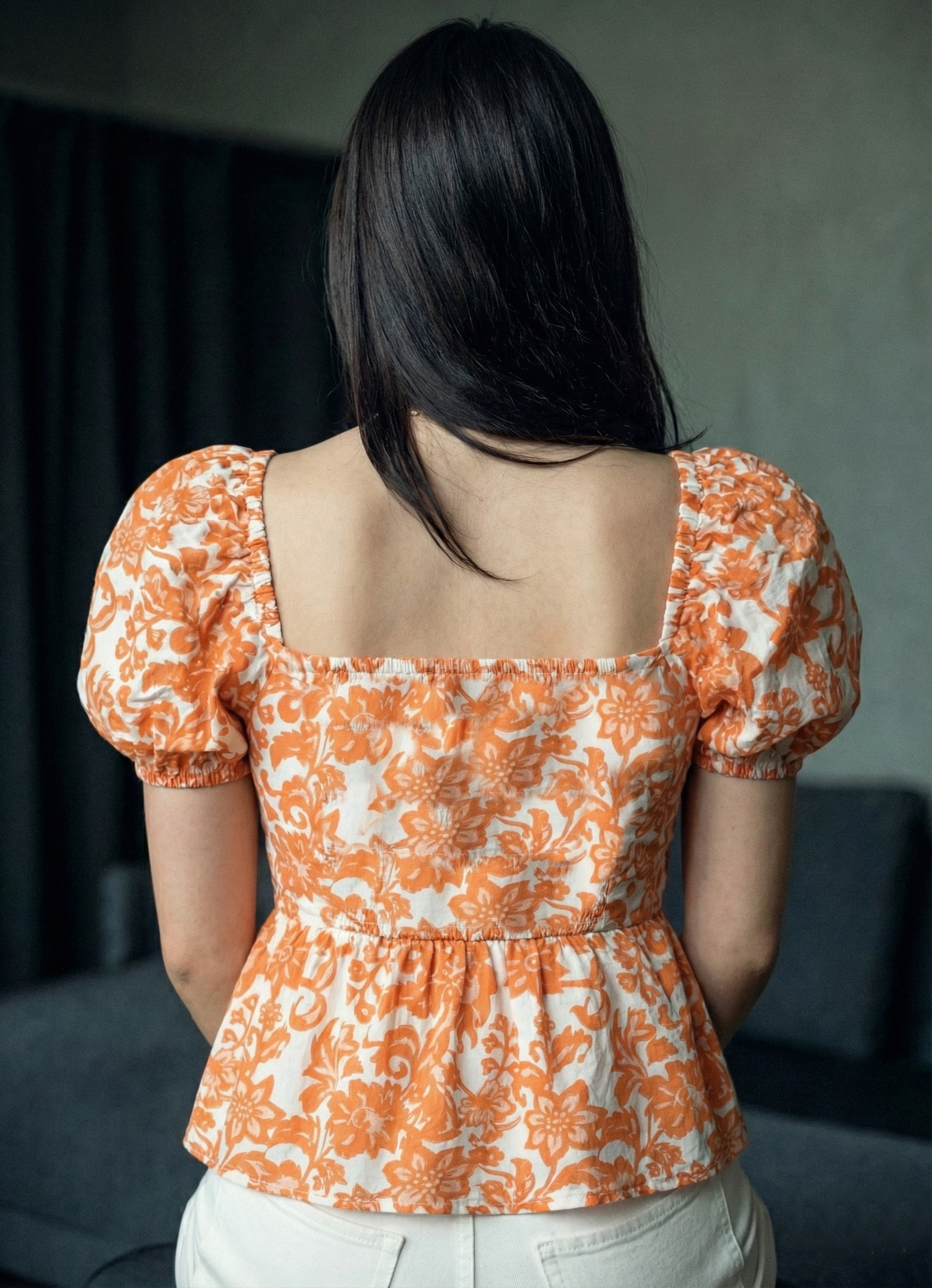 Women’s Floral Print Puff Sleeve Crop Top