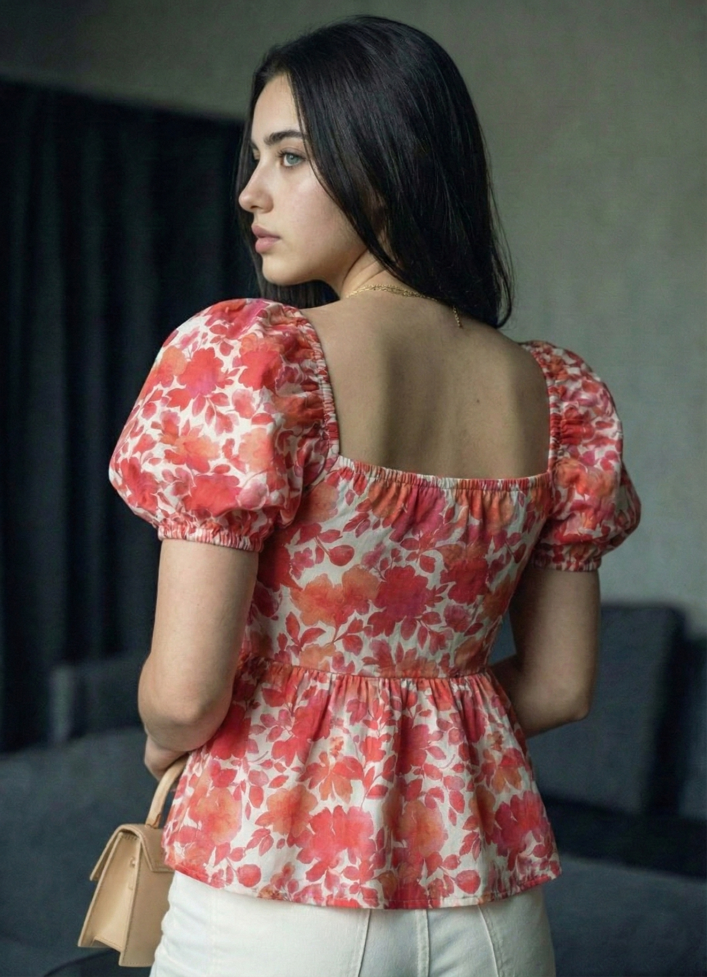 Women’s Floral Print Puff Sleeve Crop Top