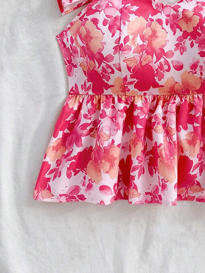Ruffle sleeves floral printed crop top for girls