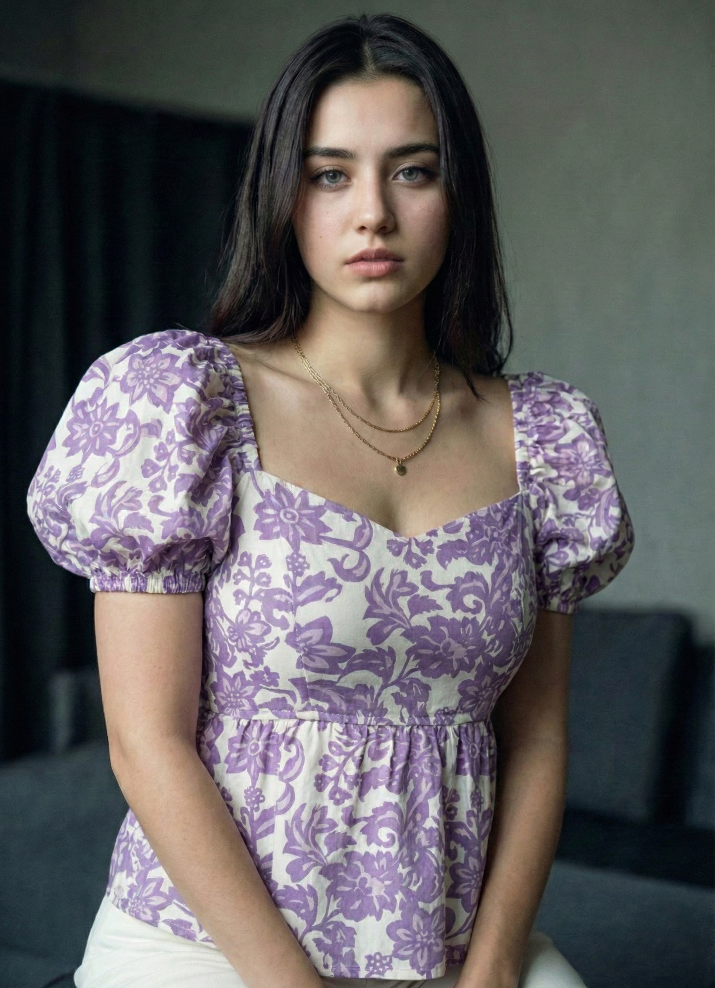 Women’s Floral Print Puff Sleeve Crop Top