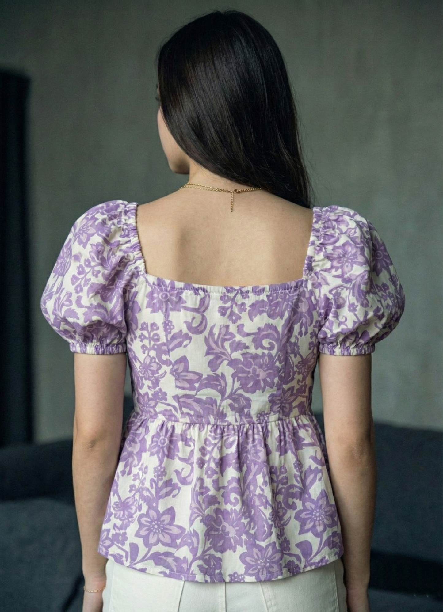 Women’s Floral Print Puff Sleeve Crop Top