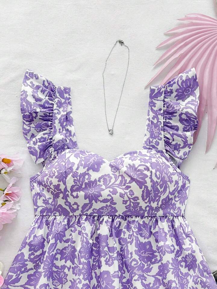 Ruffle sleeves floral printed crop top for girls