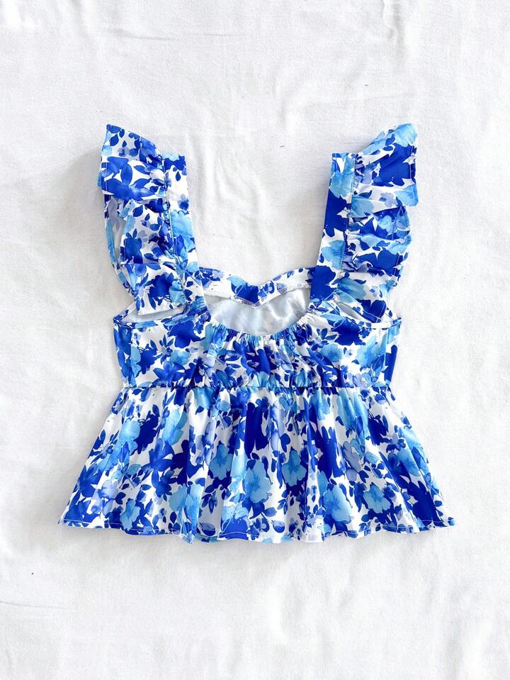 Ruffle sleeves floral printed crop top for girls