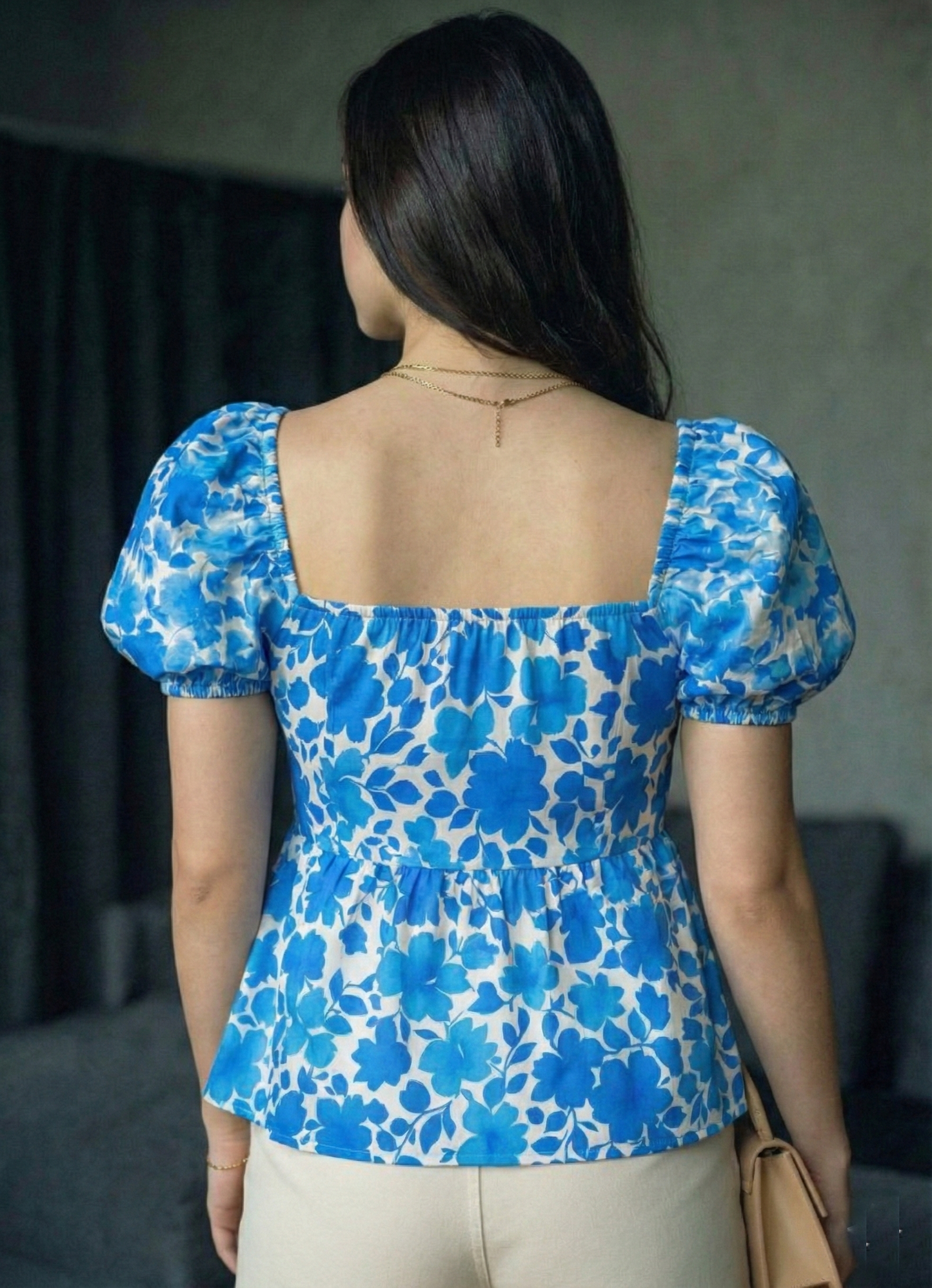 Women’s Floral Print Puff Sleeve Crop Top