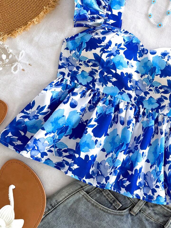 Ruffle sleeves floral printed crop top for girls