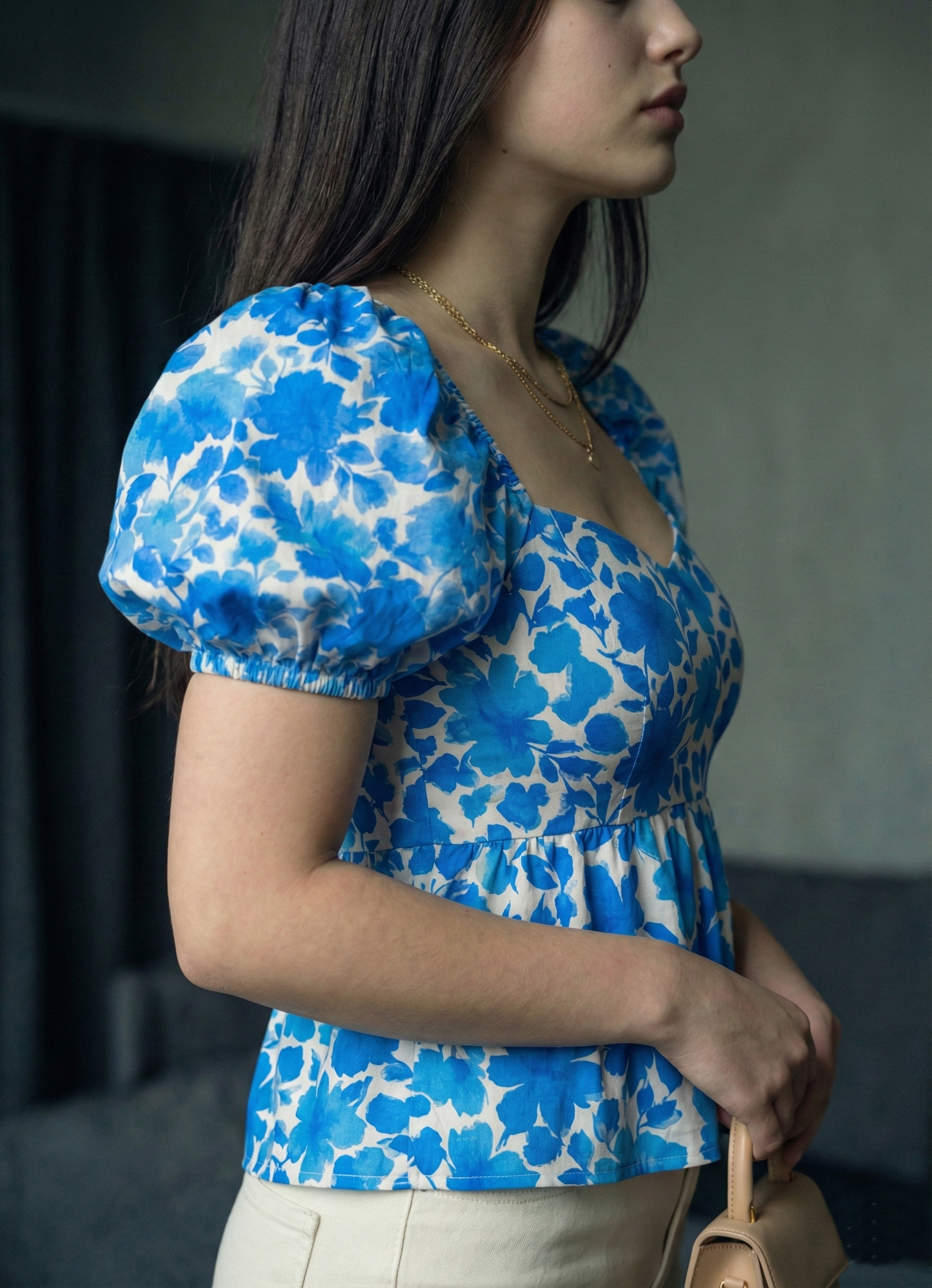 Women’s Floral Print Puff Sleeve Crop Top