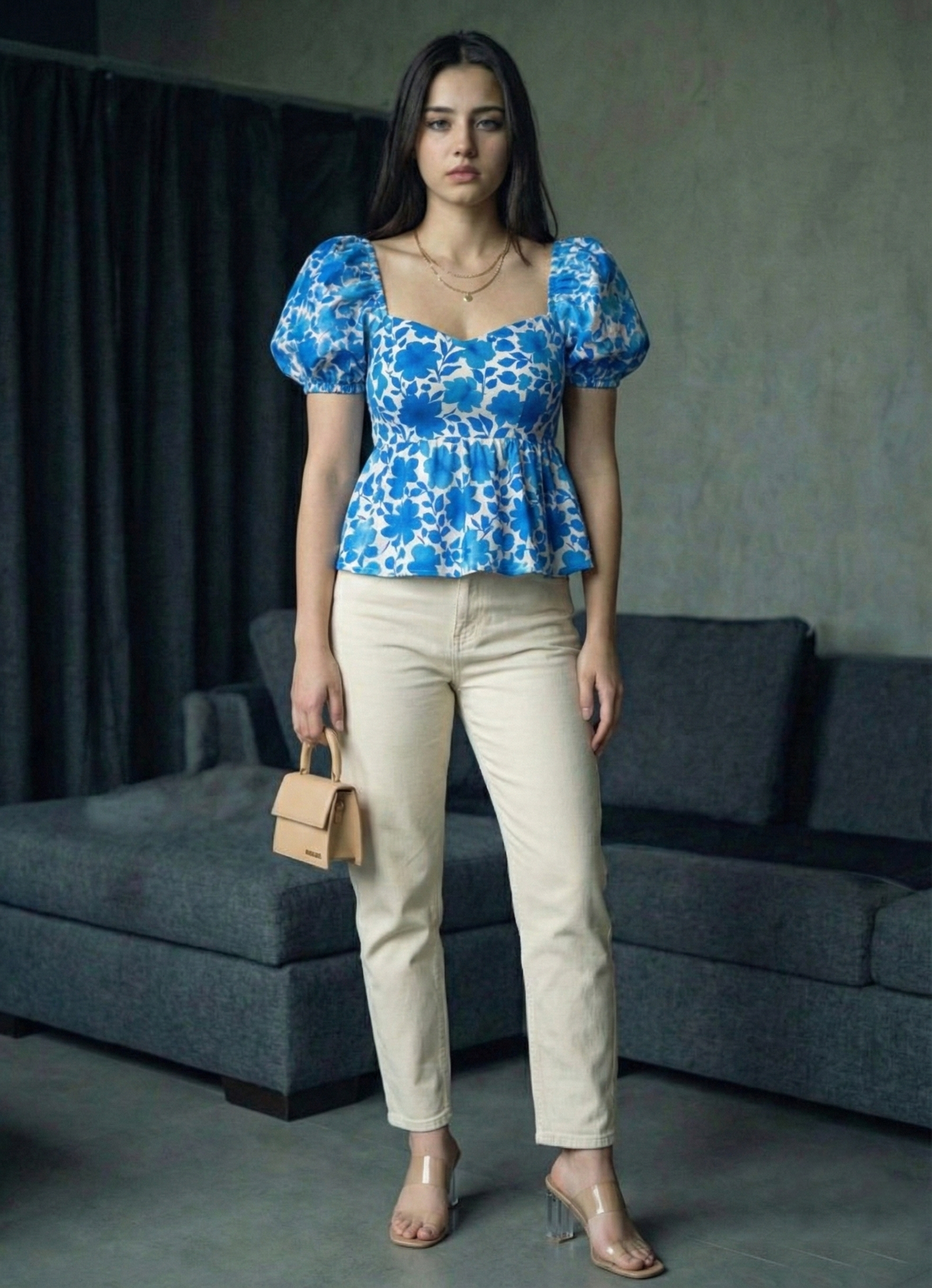 Women’s Floral Print Puff Sleeve Crop Top