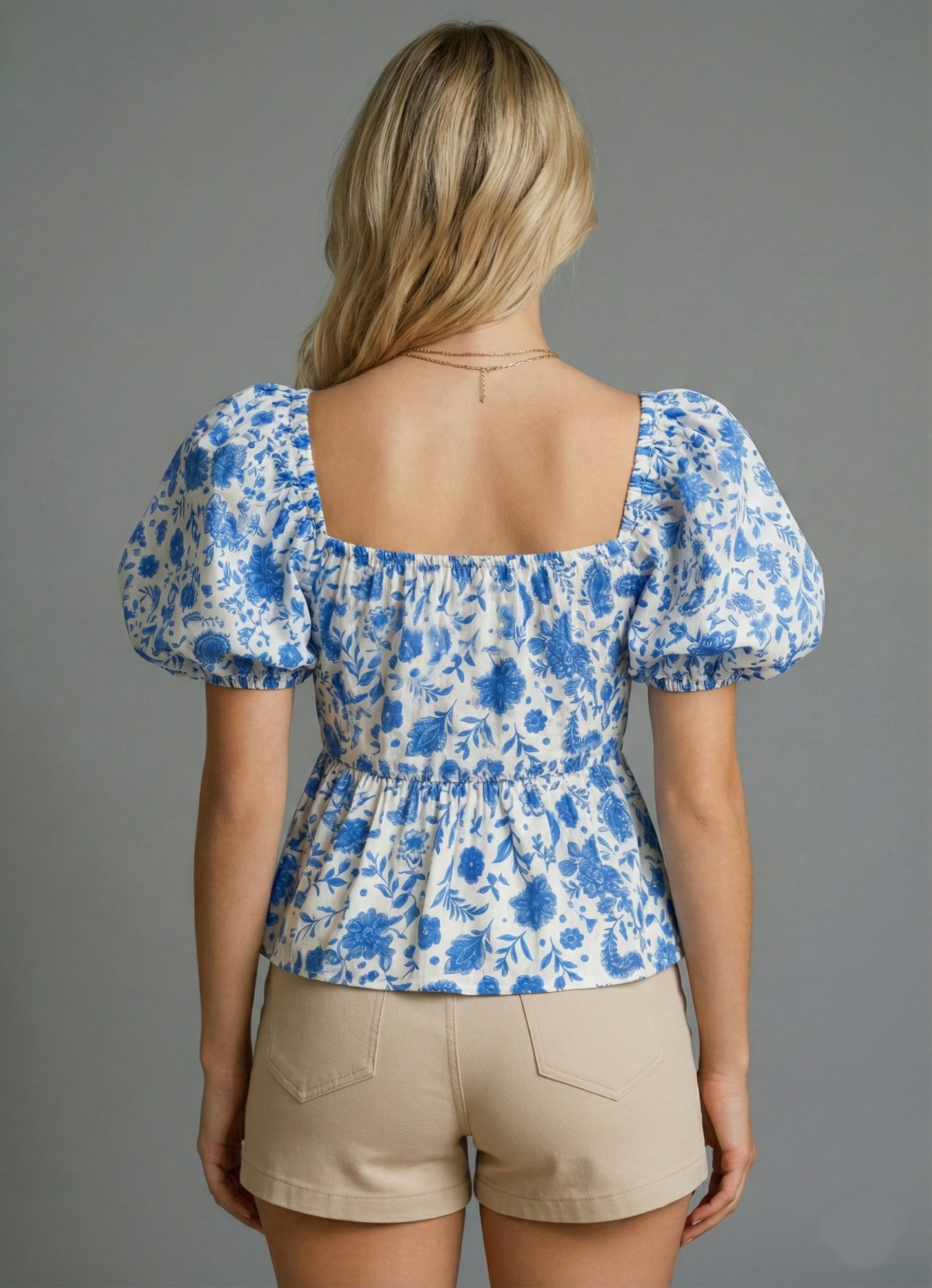 Women’s Floral Sweetheart Neck Puff Sleeve Peplum Top