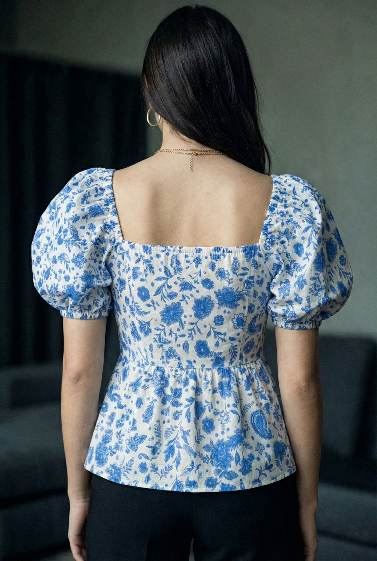 Women’s Floral Print Puff Sleeve Crop Top