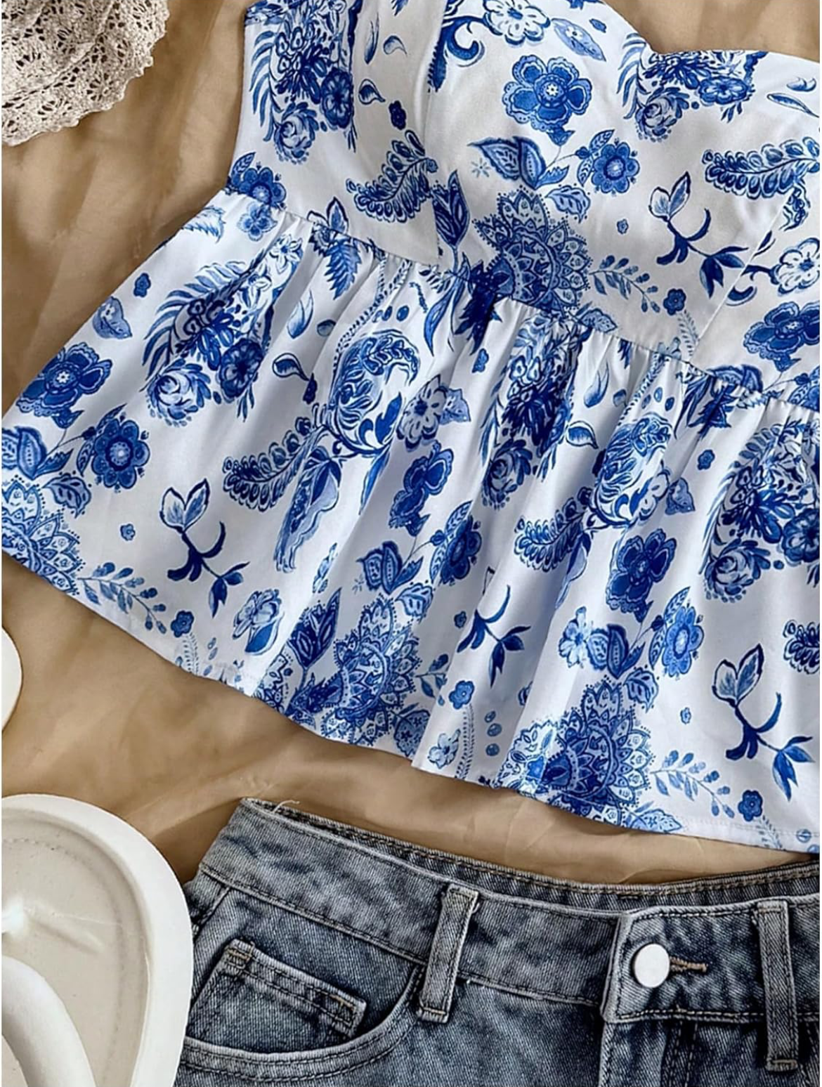 Ruffle sleeves floral printed crop top for girls