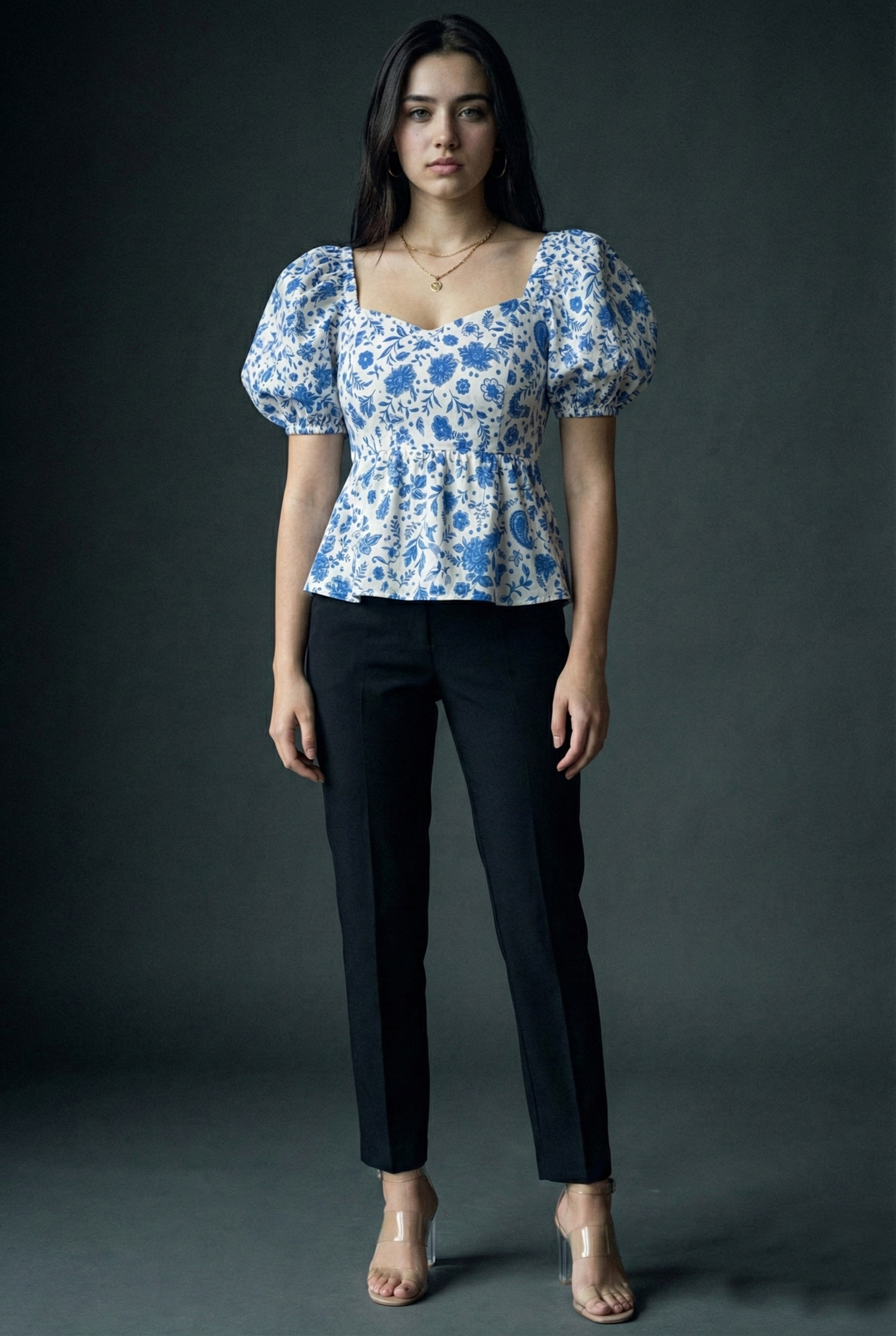 Women’s Floral Print Puff Sleeve Crop Top