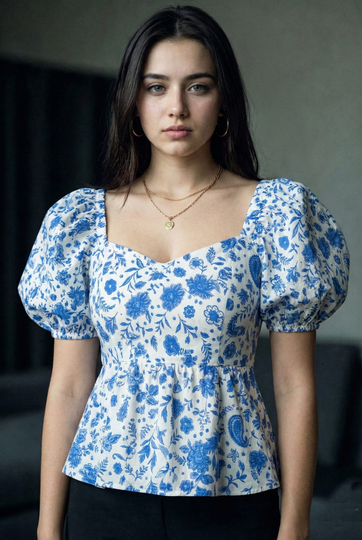 Women’s Floral Print Puff Sleeve Crop Top