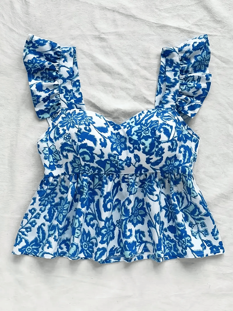 Ruffle sleeves multicolor printed crop top for girls
