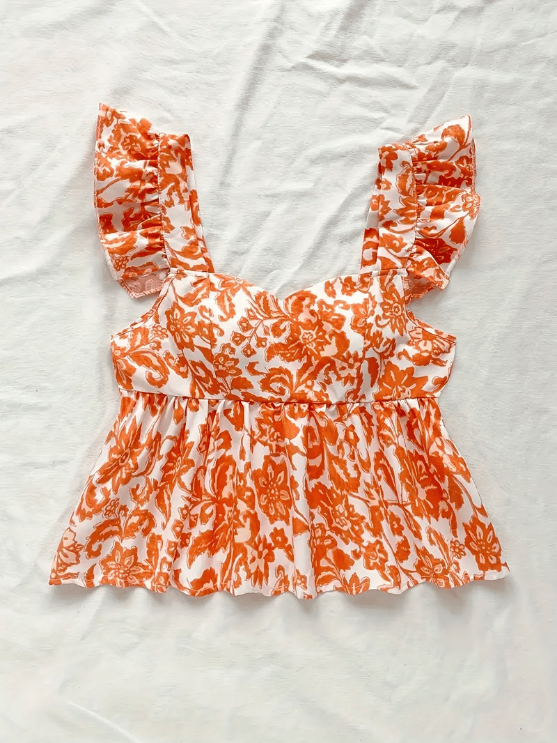 Ruffle sleeves floral printed crop top for girls