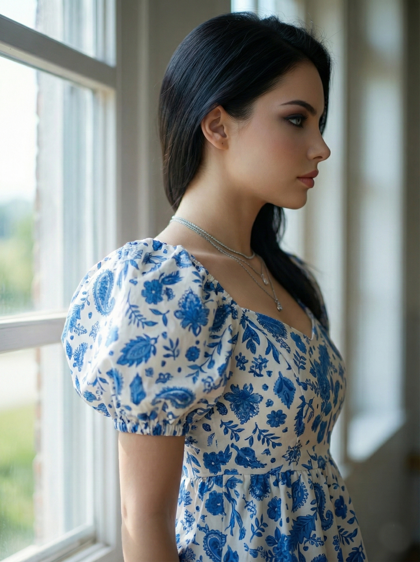 women’s floral printed puff-sleeve crop top