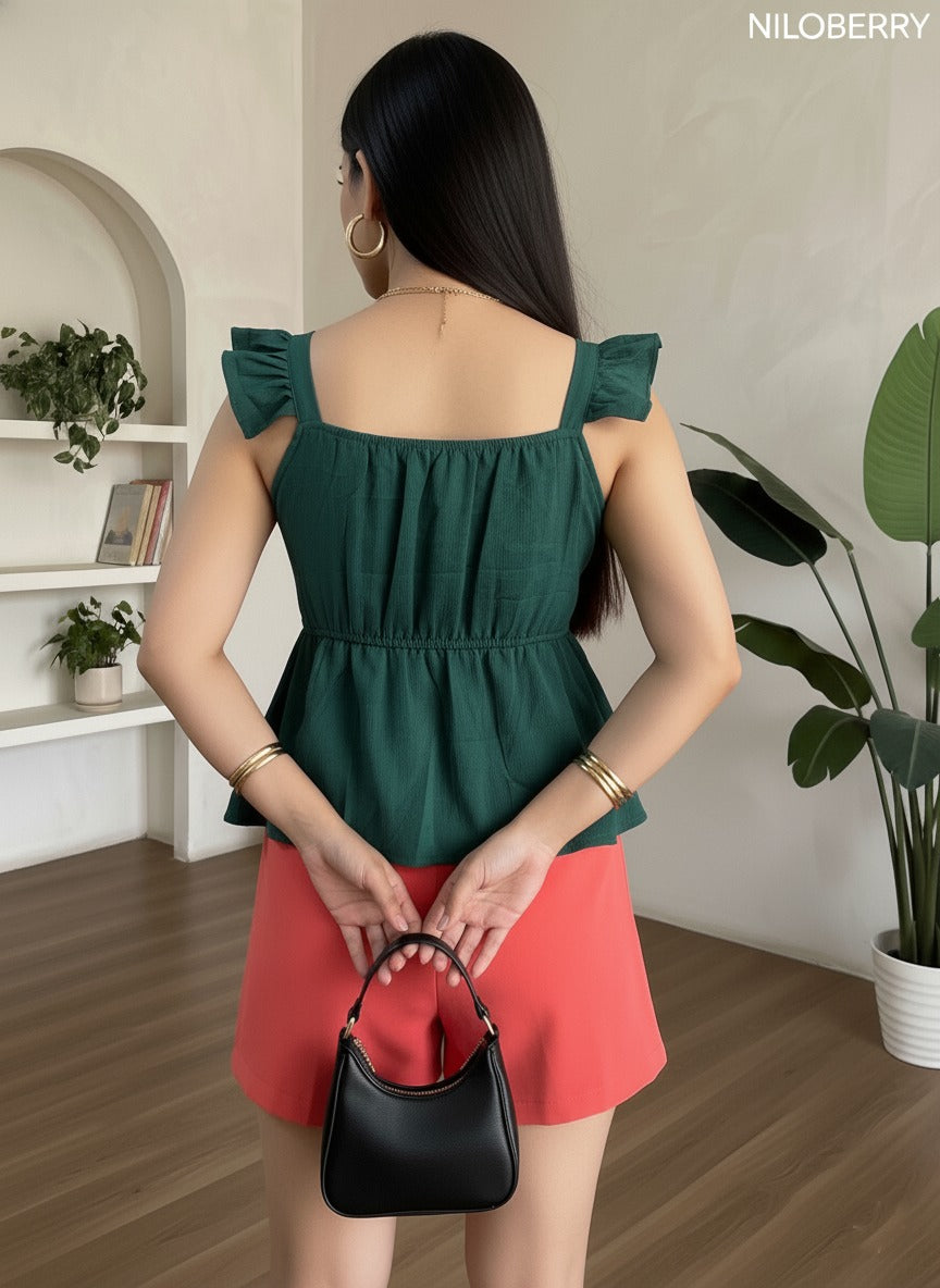 Trendy Peplum Top for Women | Stylish Sleeveless Ruffle Strap Western Top